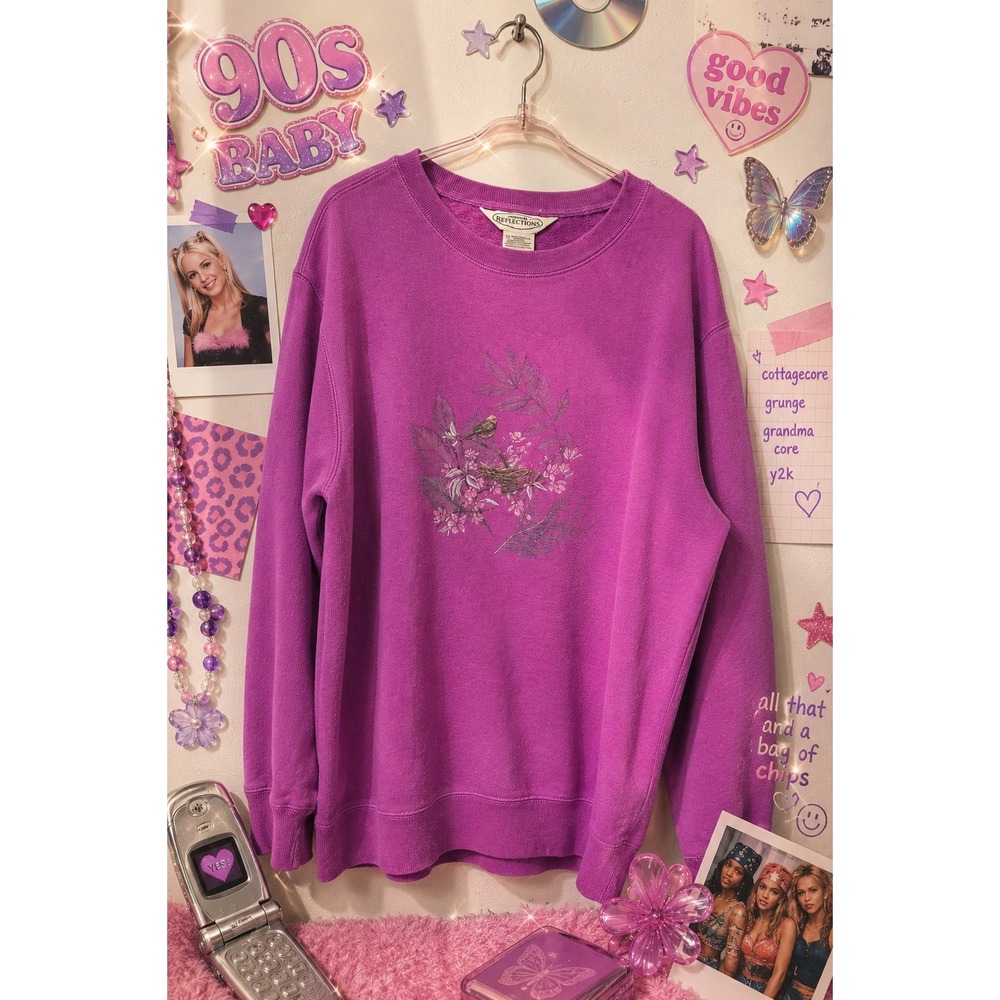 Cottagecore Bird Sweatshirt Folklore‎ Style Grandma Cozy Crewneck S NatureCore